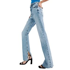 Zara high rise flared slim fit Z1975 Jeans. mid- blue. Size 27 (US 4) 30” inseam